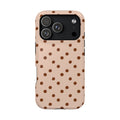 Latte Polka Dot protective phone case for iPhone 18 Pro, glossy finish