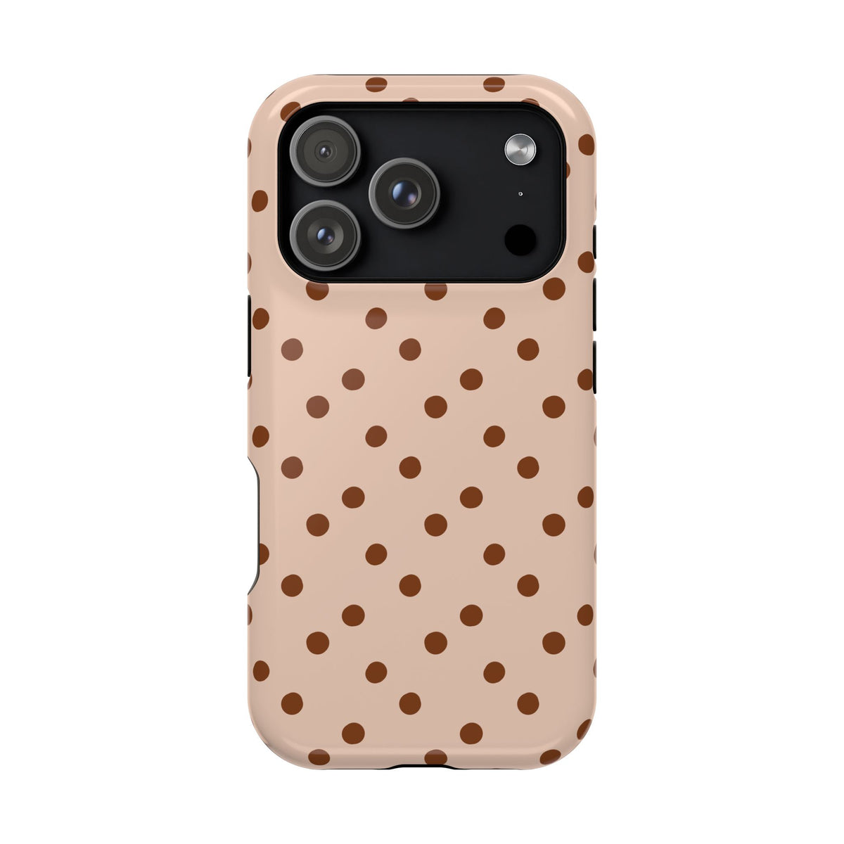 Latte Polka Dot protective phone case for iPhone 18 Pro, glossy finish