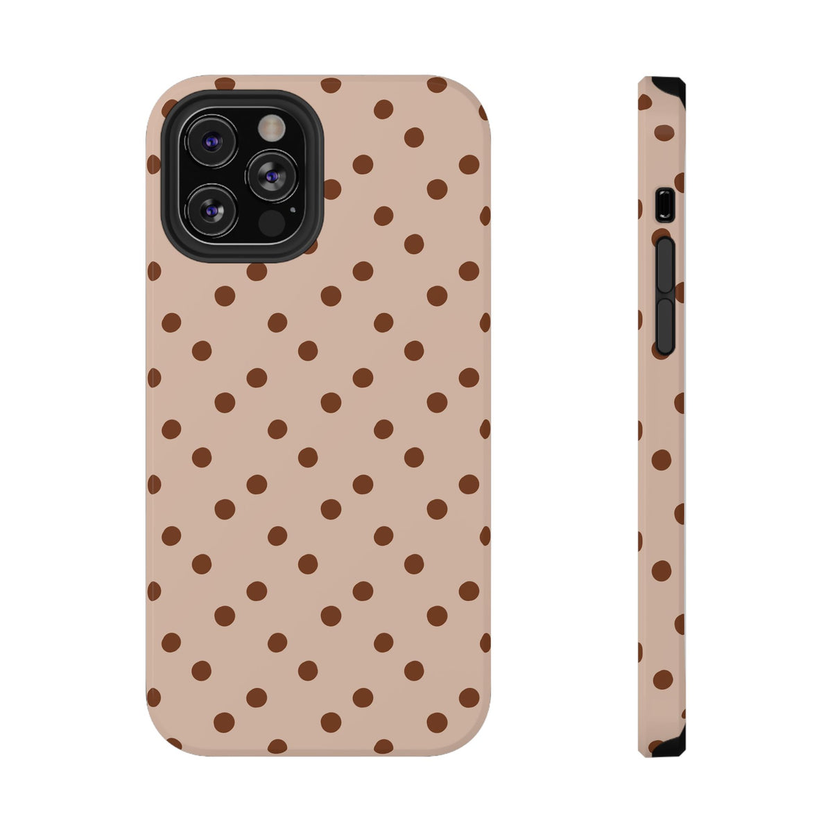 Latte Polka Dot protective phone case for iPhone 12 Pro, glossy finish