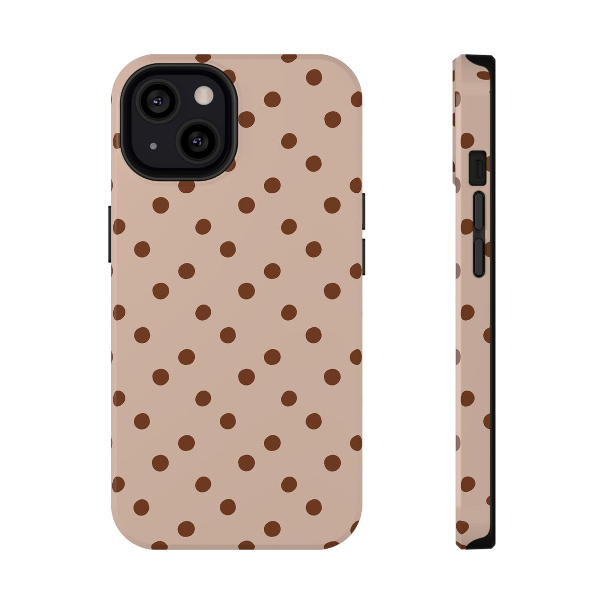 Latte Polka Dot protective phone case for iPhone 13, glossy finish