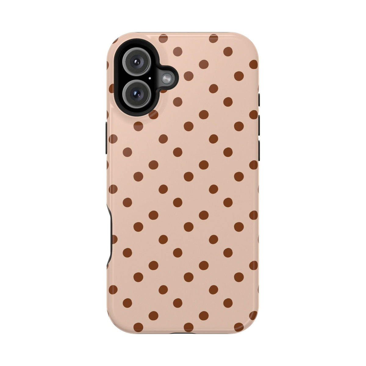 Latte Polka Dot protective phone case for iPhone 16 Plus, glossy finish