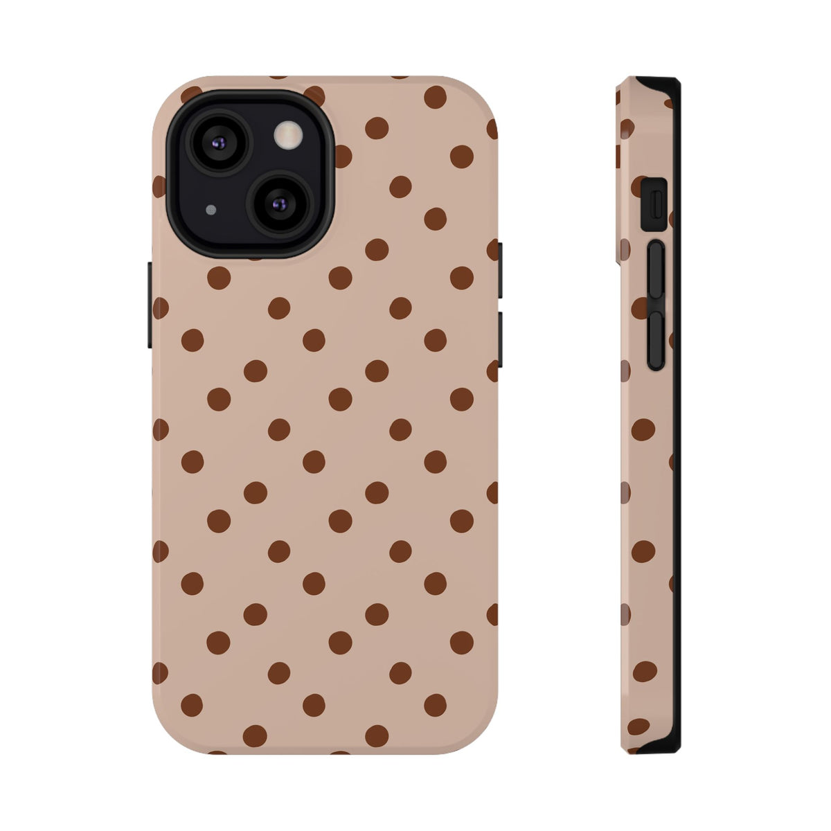 Latte Polka Dot protective phone case for iPhone 13 Mini, glossy finish