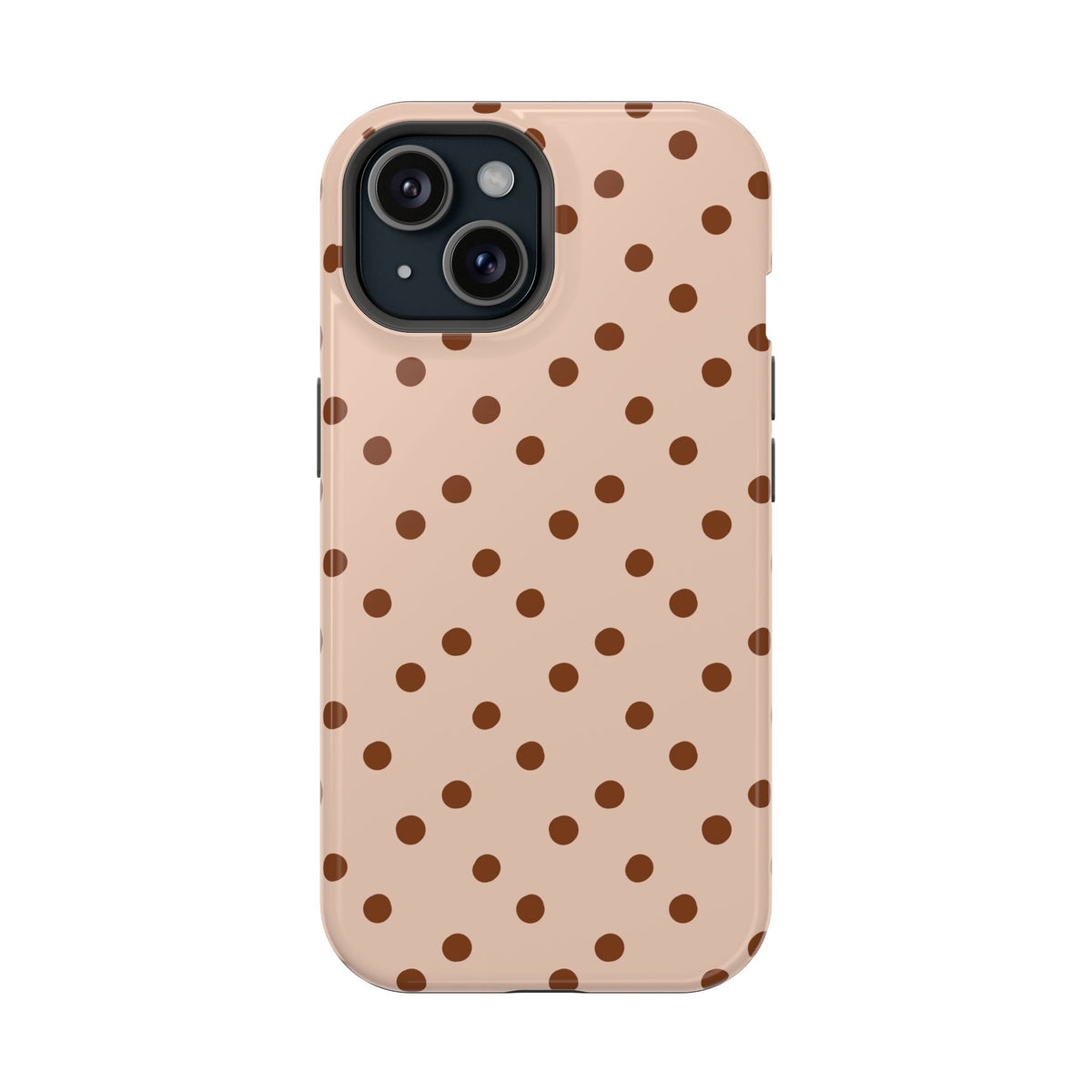 Latte Polka Dot MagSafe case for iPhone 15, glossy finish