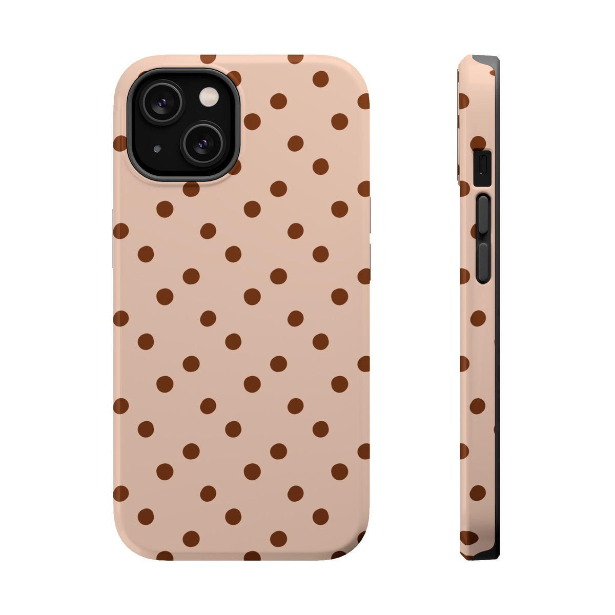 Latte Polka Dot MagSafe case for iPhone 14, glossy finish