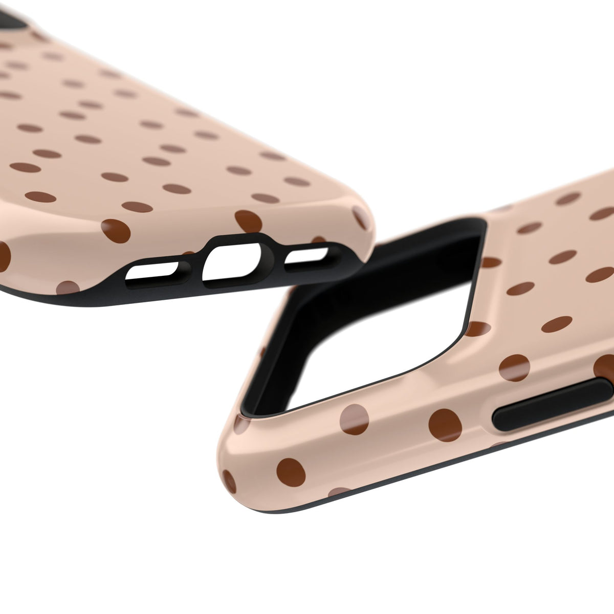 Latte Polka Dot MagSafe case, close-up at an angle