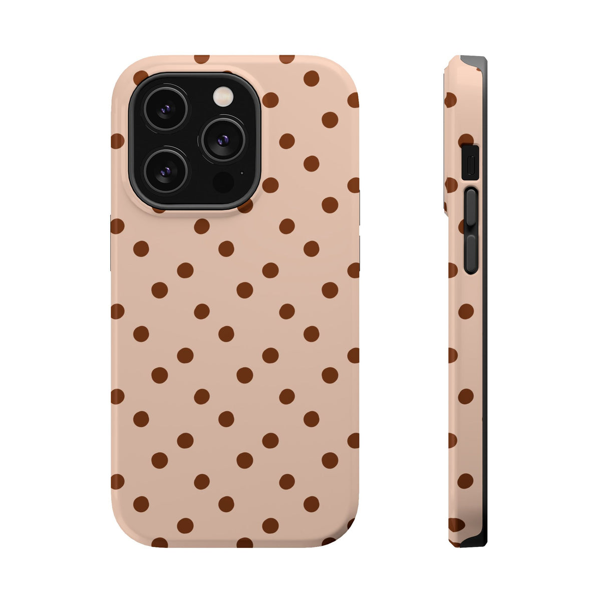 Latte Polka Dot MagSafe case for iPhone 14 Pro, glossy finish