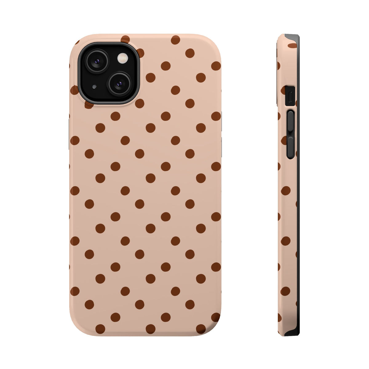Latte Polka Dot MagSafe case for iPhone 14 Plus, glossy finish