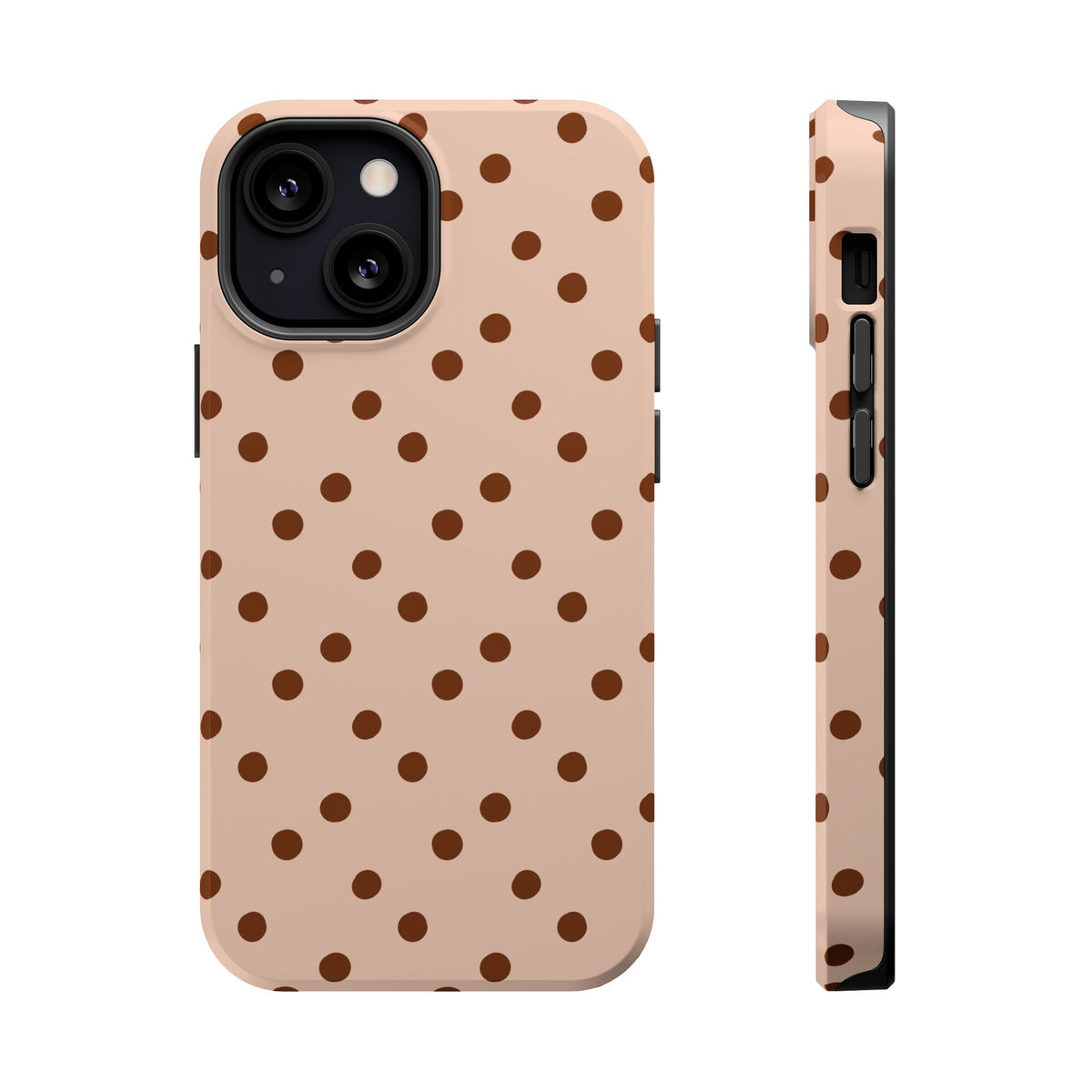 Latte Polka Dot MagSafe case for iPhone 13 Mini, glossy finish