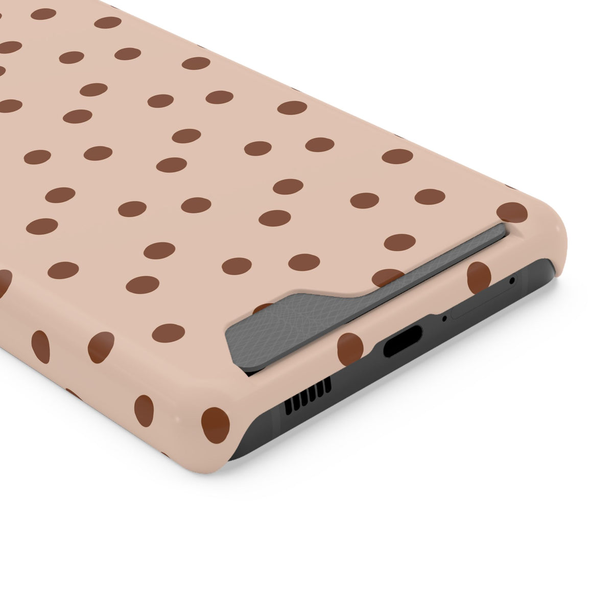 Latte Polka Dot phone case with card holder for Samsung Galaxy S21 Ultra, glossy finish