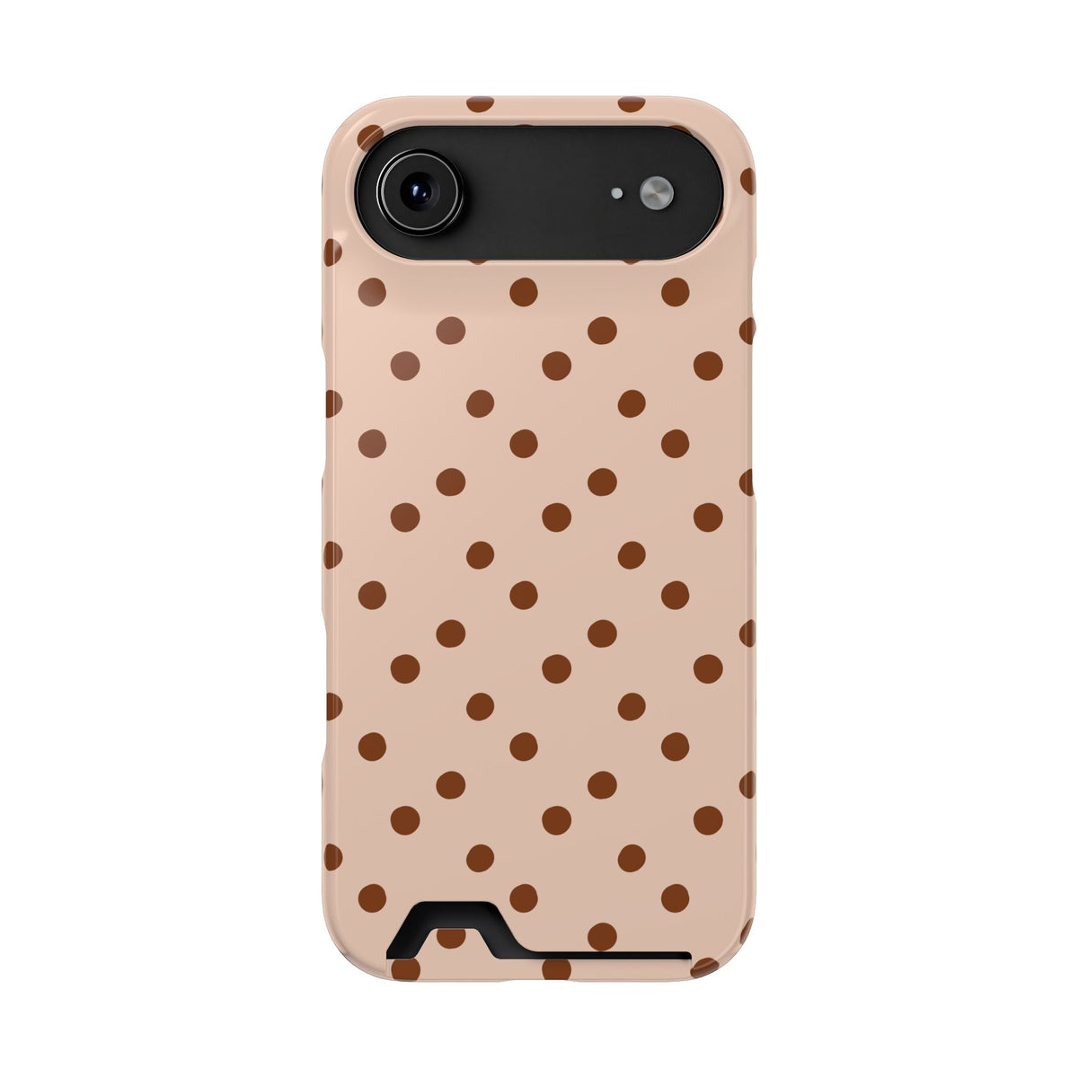 Latte Polka Dot phone case with card holder for iPhone 17 Air, glossy finish