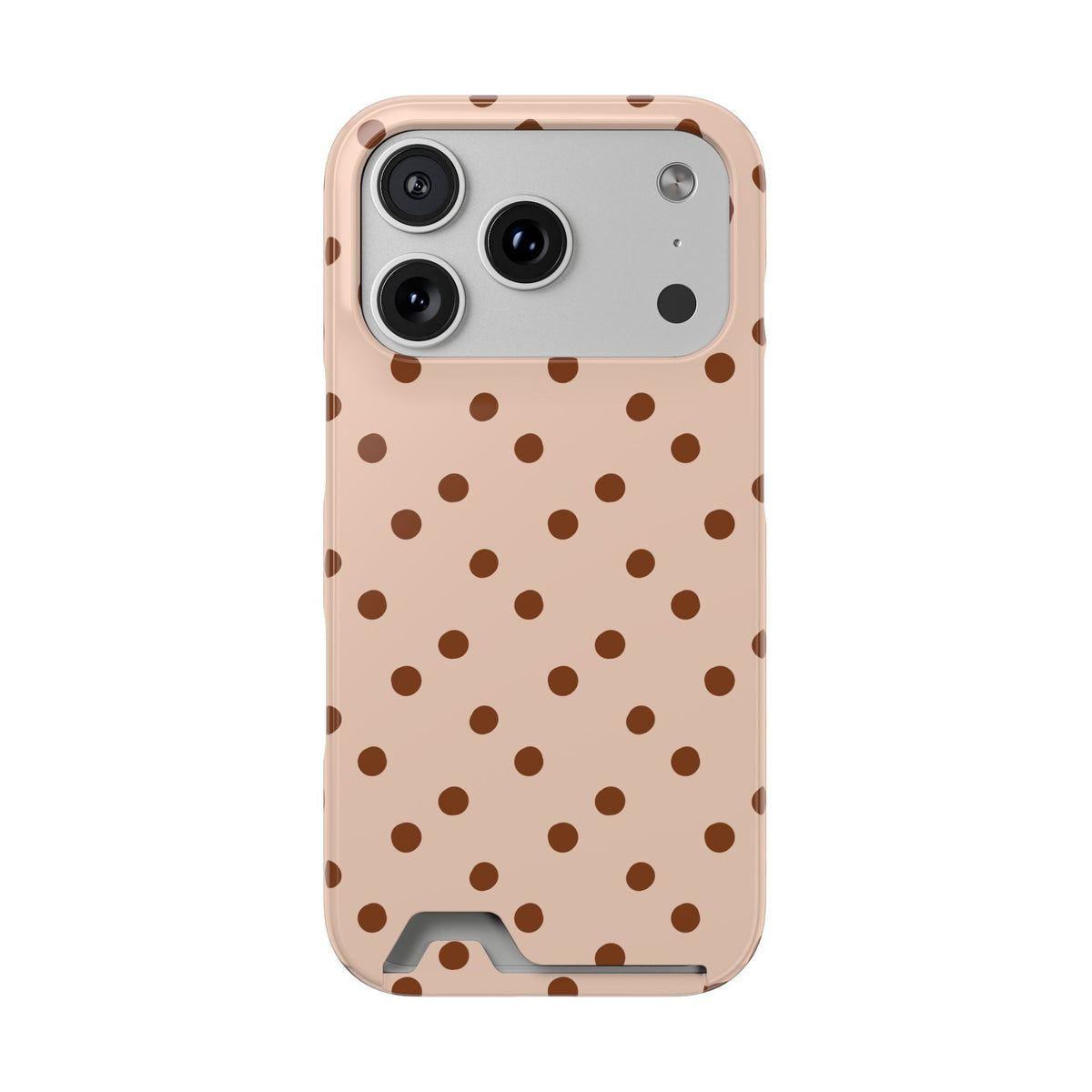 Latte Polka Dot phone case with card holder for iPhone 17 Pro, glossy finish
