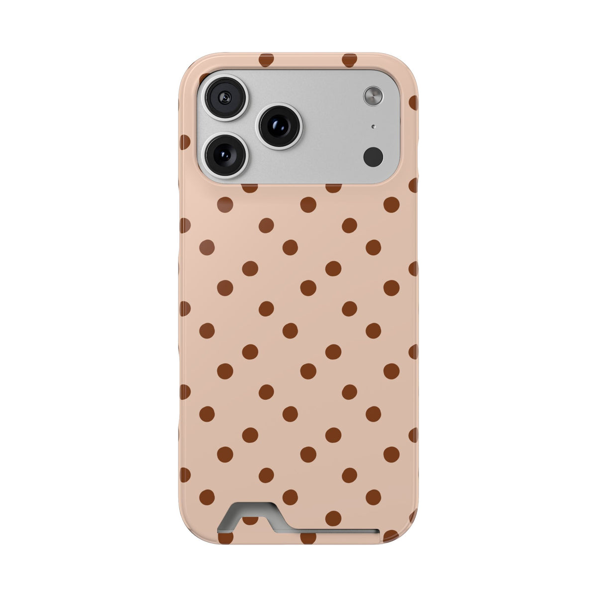 Latte Polka Dot phone case with card holder for iPhone 17 Pro Max, glossy finish