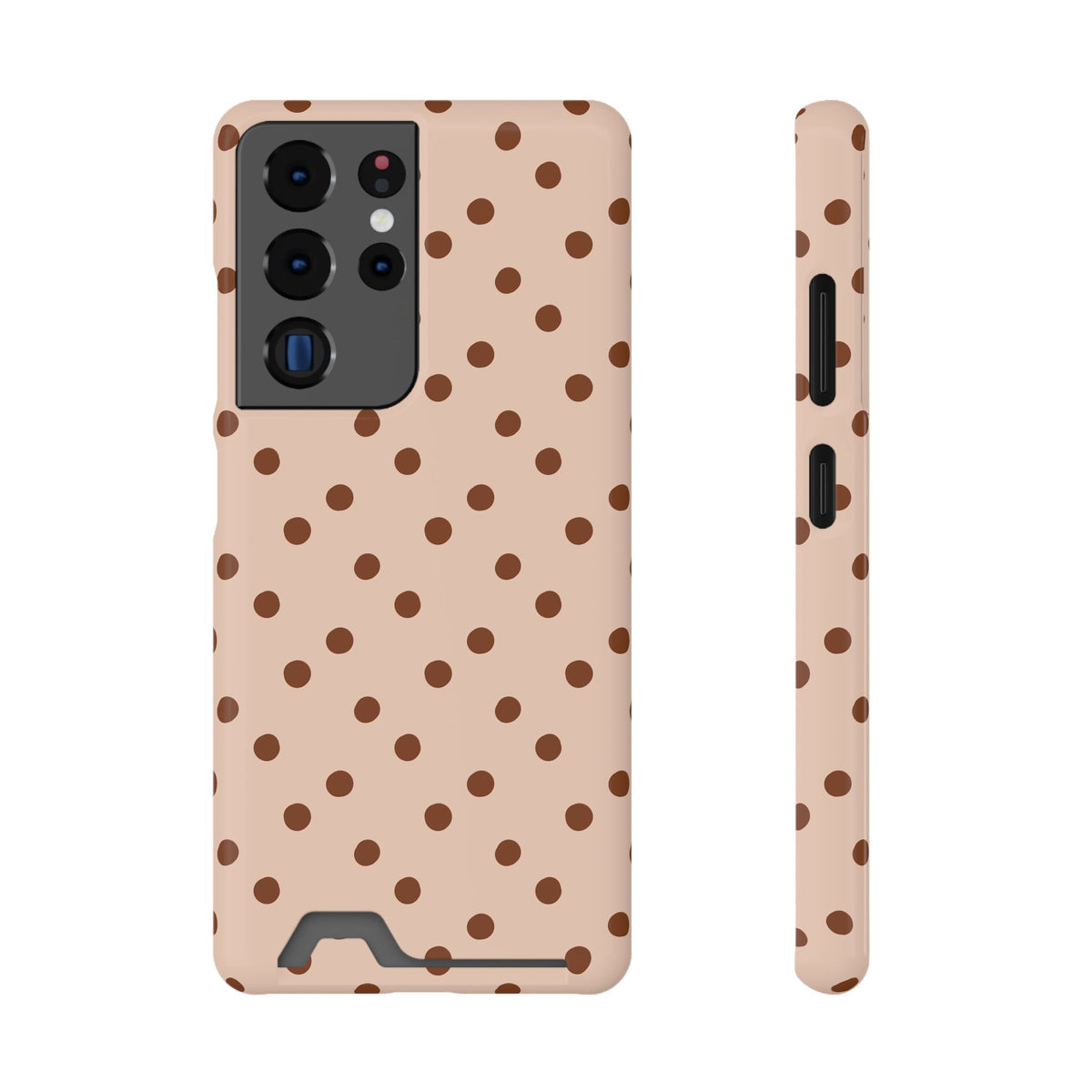 Latte Polka Dot phone case with card holder for Samsung Galaxy S22 Plus, glossy finish