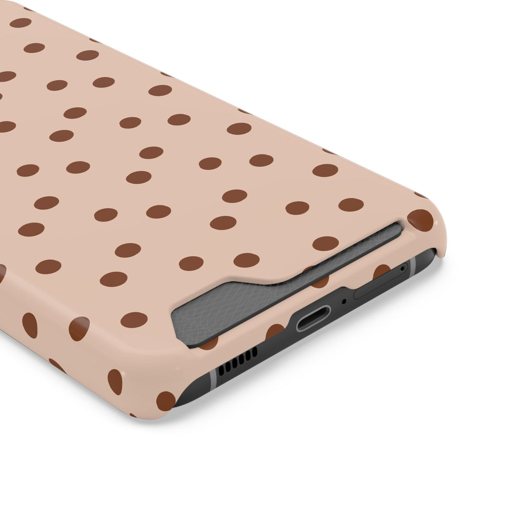 Latte Polka Dot phone case with card holder, close-up of the card slot
