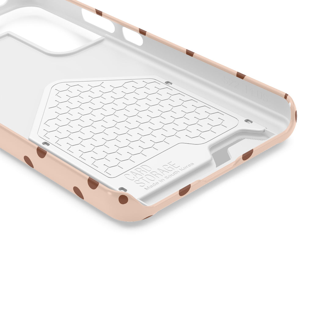Latte Polka Dot phone case with card holder, close-up of the inside