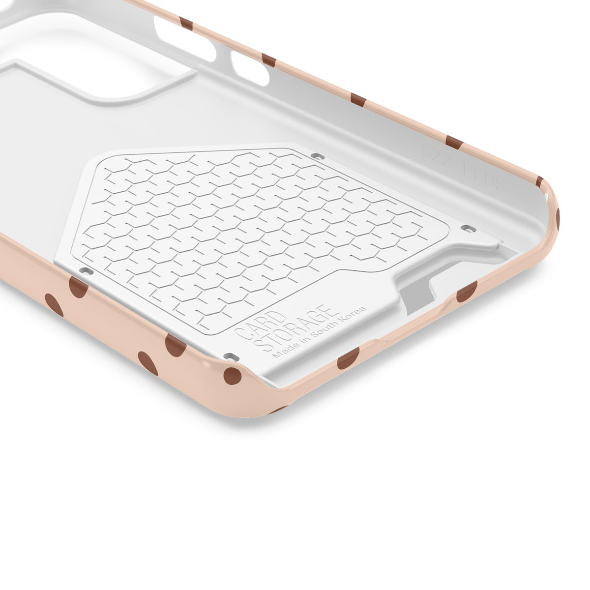 Latte Polka Dot phone case with card holder, close-up of the inside