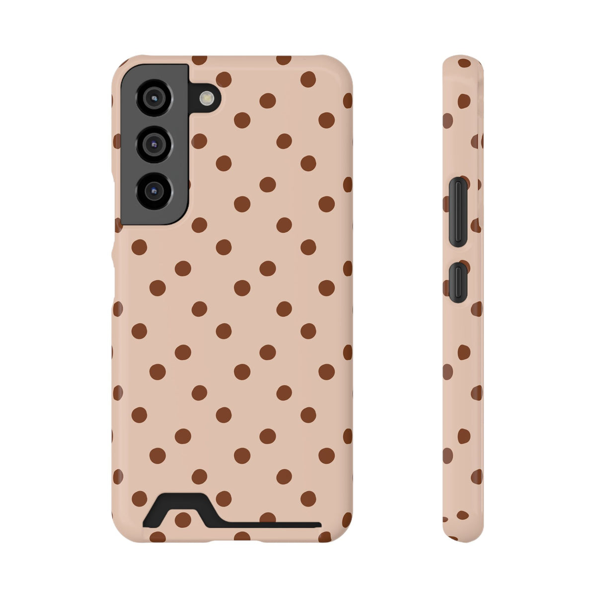 Latte Polka Dot phone case with card holder for Samsung Galaxy S22, glossy finish