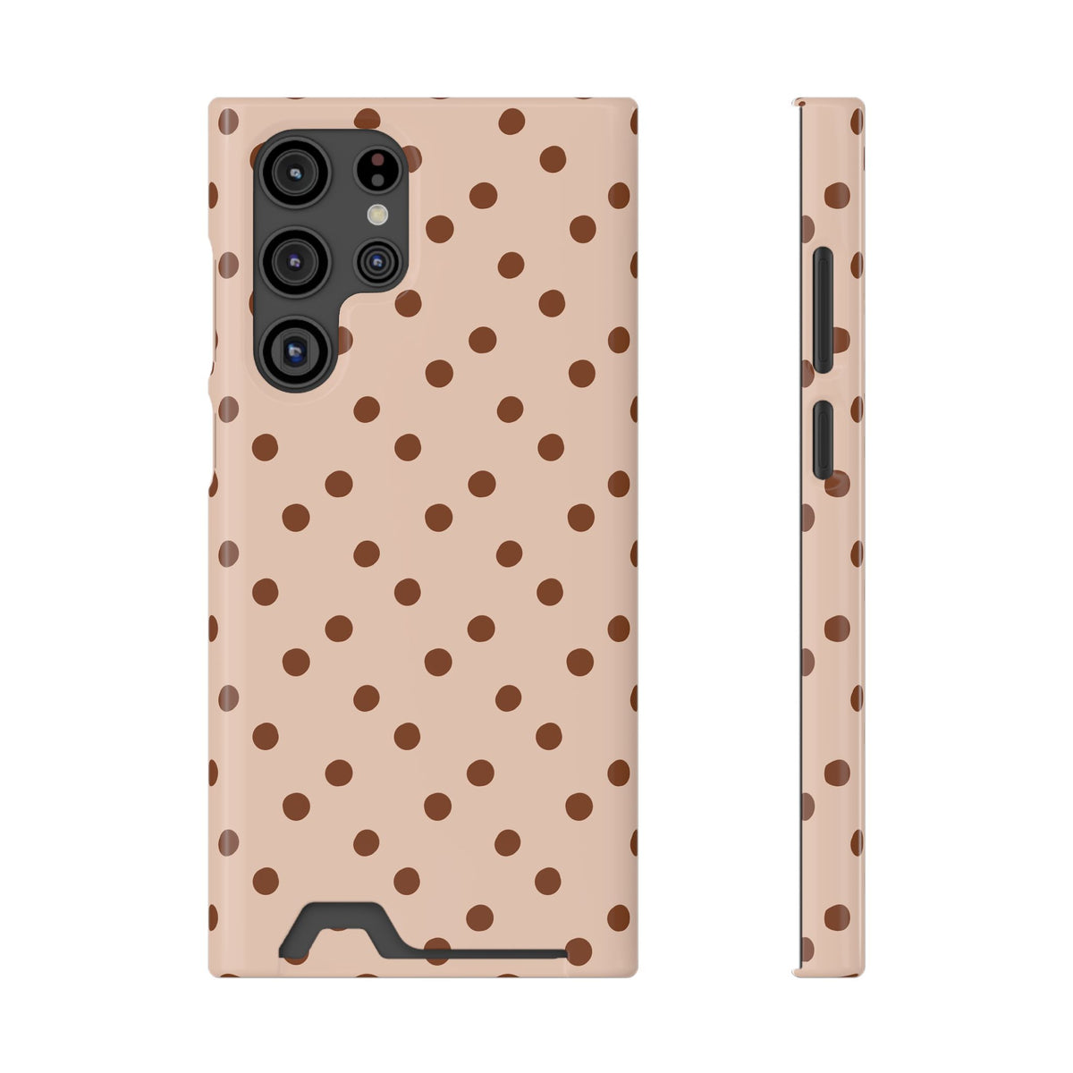 Latte Polka Dot phone case with card holder for Samsung Galaxy S22 Ultra, glossy finish