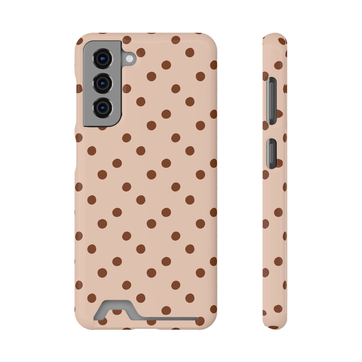 Latte Polka Dot phone case with card holder for Samsung Galaxy S21, glossy finish