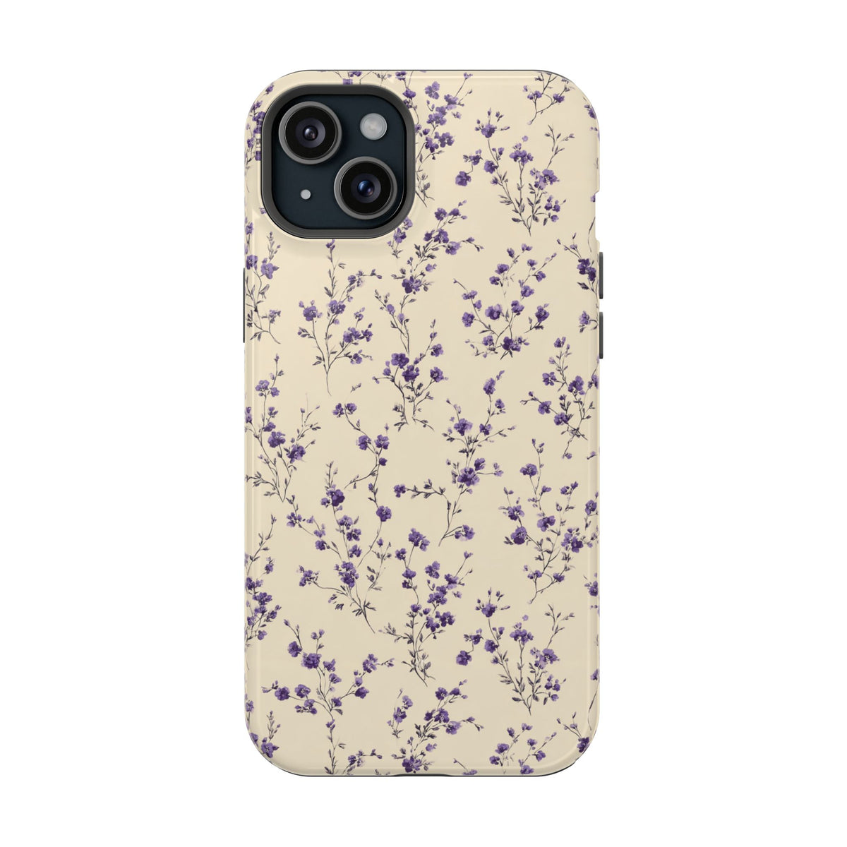 Lavender Ditsy MagSafe case for iPhone 15 Plus, glossy finish