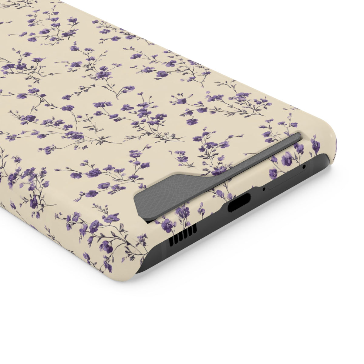 Lavender Ditsy phone case with card holder for Samsung Galaxy S21 Ultra, glossy finish