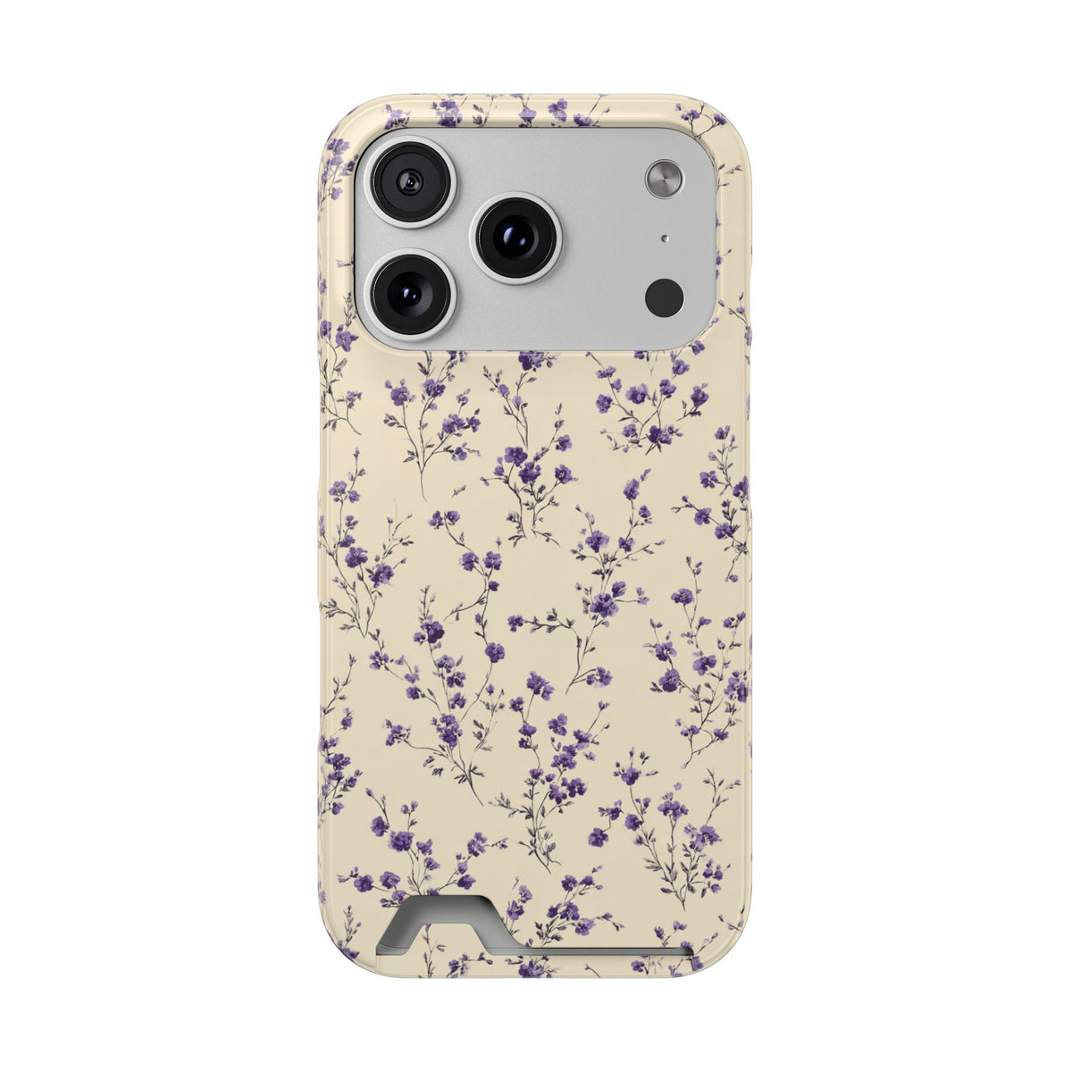Lavender Ditsy phone case with card holder for iPhone 17 Pro, glossy finish