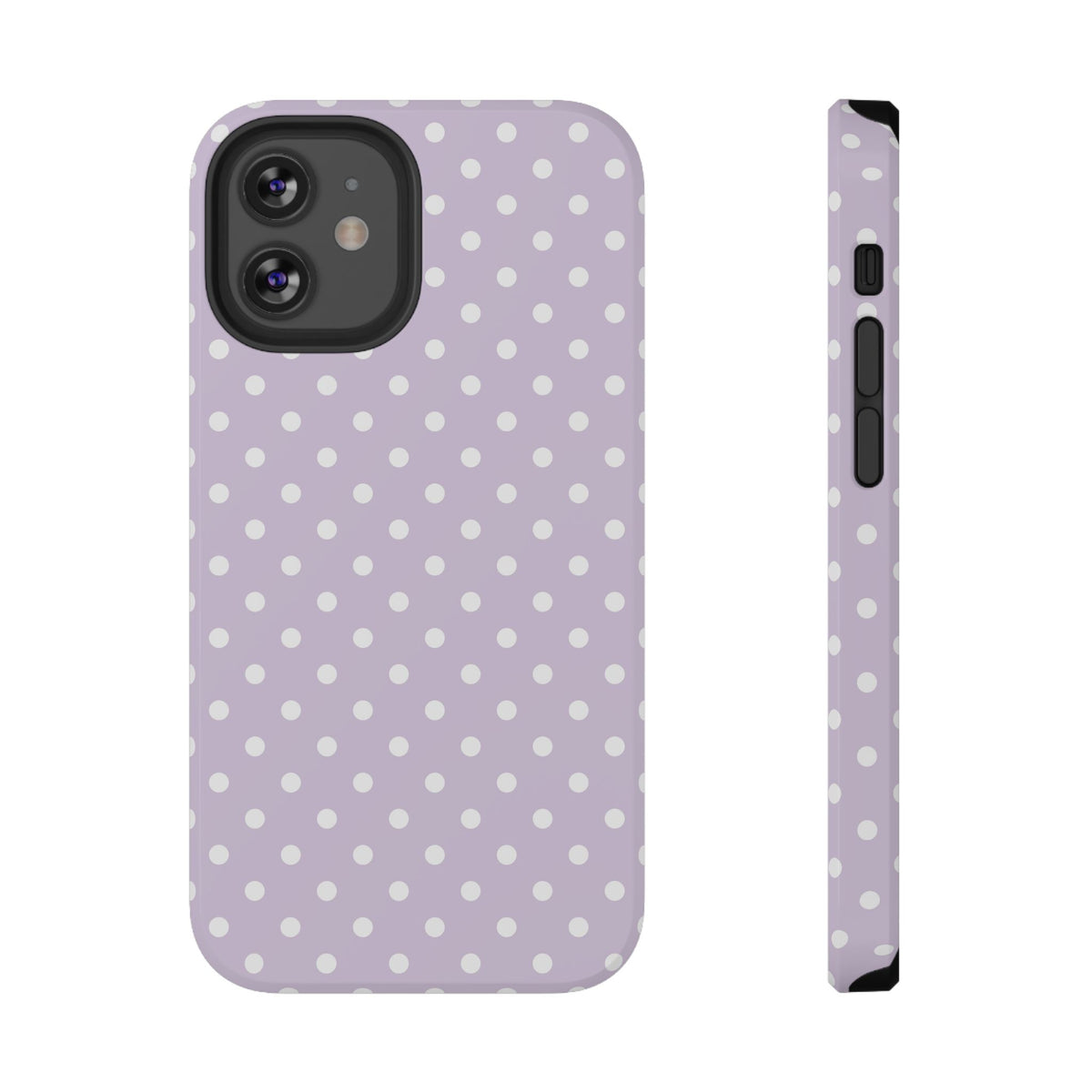 Lavender Polka Dot protective phone case for iPhone 12 Mini, glossy finish
