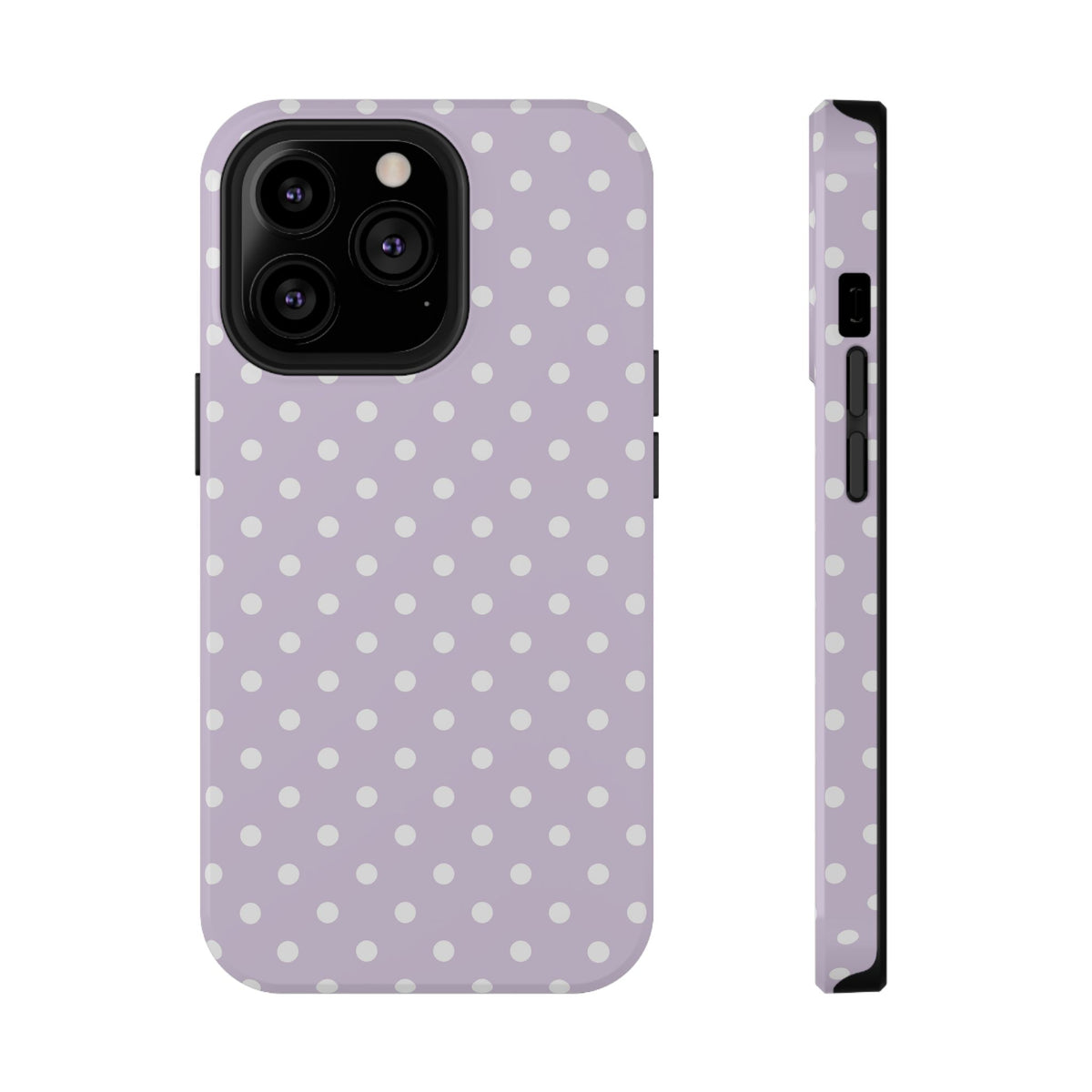 Lavender Polka Dot protective phone case for iPhone 13 Pro, glossy finish