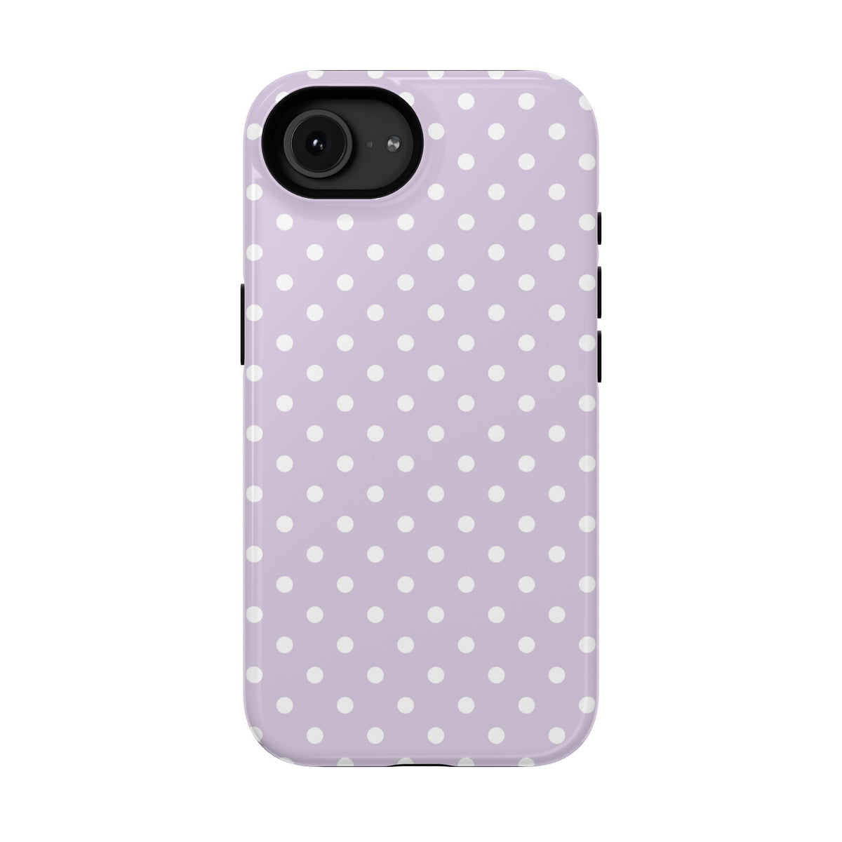 Lavender Polka Dot protective phone case for iPhone 16e, matte finish