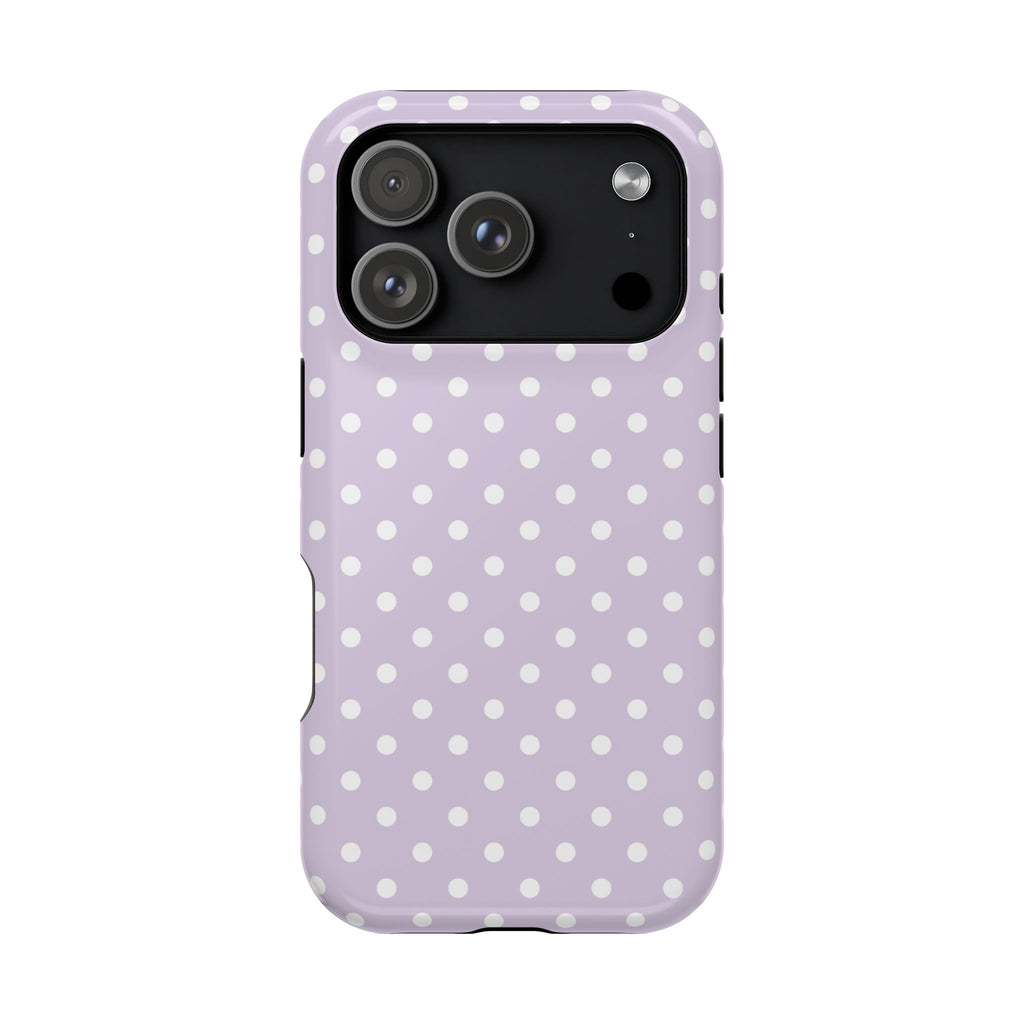 Lavender Polka Dot MagSafe case for iPhone 18 Pro, glossy finish