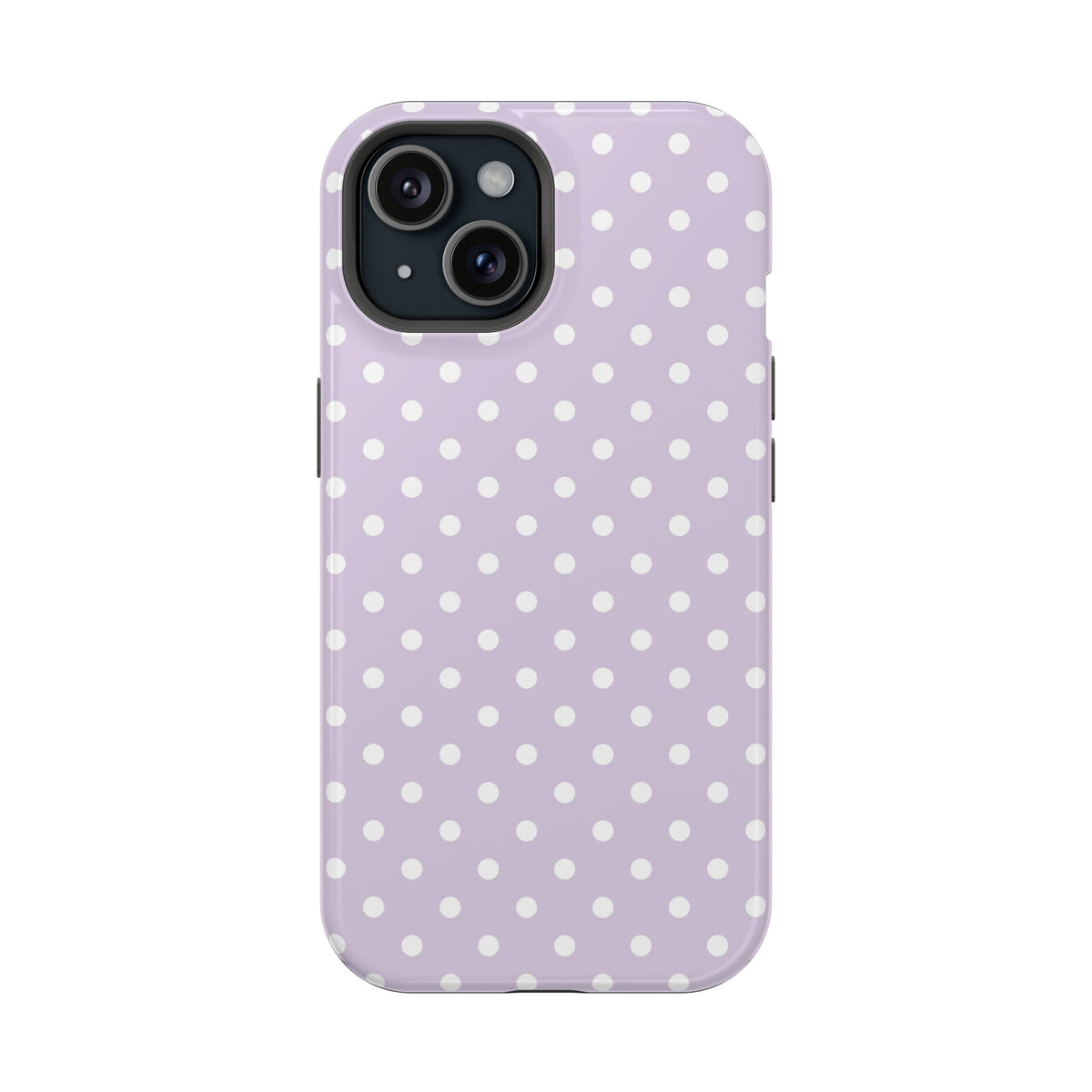 Lavender Polka Dot MagSafe case for iPhone 15, glossy finish