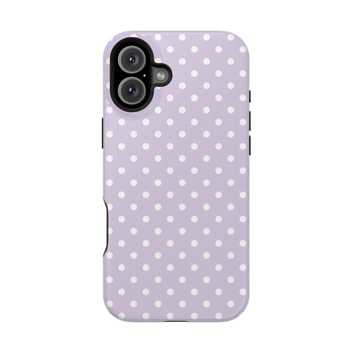 Lavender Polka Dot MagSafe case for iPhone 16 Plus, glossy finish
