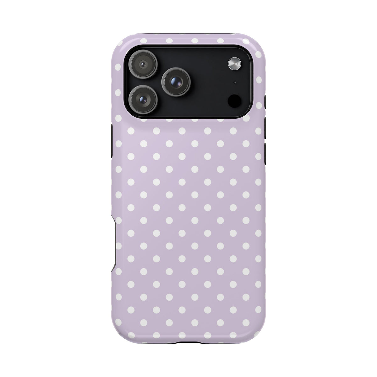 Lavender Polka Dot MagSafe case for iPhone 17 Pro Max, glossy finish