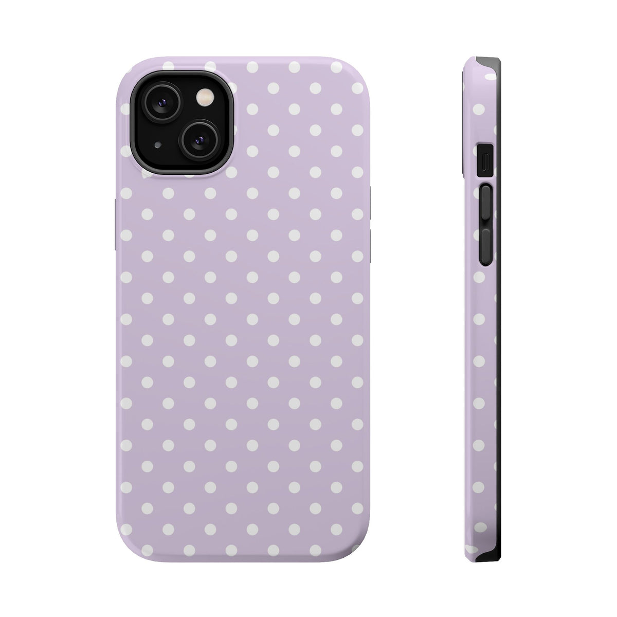 Lavender Polka Dot MagSafe case for iPhone 14 Plus, glossy finish