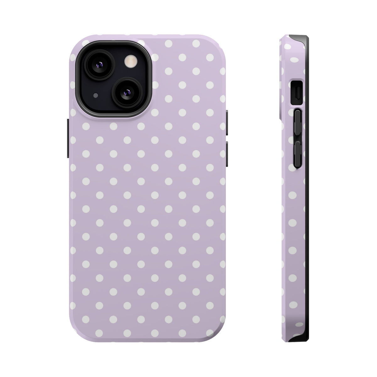 Lavender Polka Dot MagSafe case for iPhone 13 Mini, glossy finish