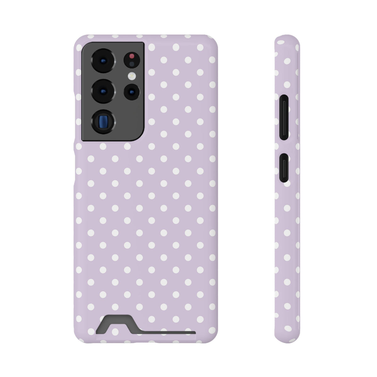 Lavender Polka Dot phone case with card holder for Samsung Galaxy S21 Ultra, glossy finish