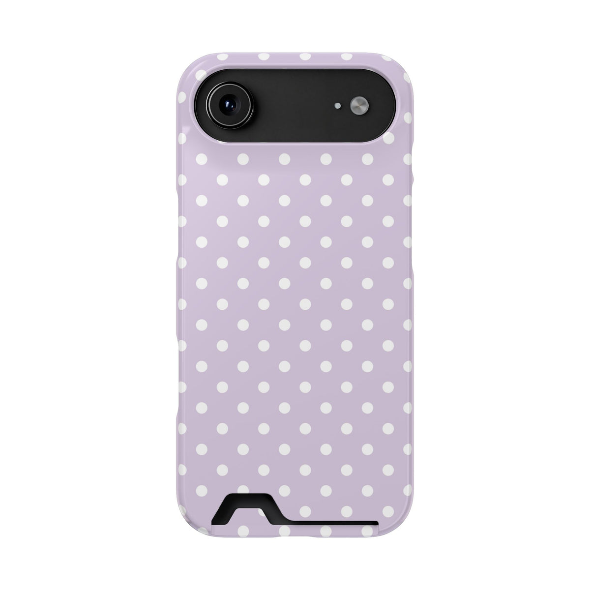 Lavender Polka Dot phone case with card holder for iPhone 17 Air, glossy finish