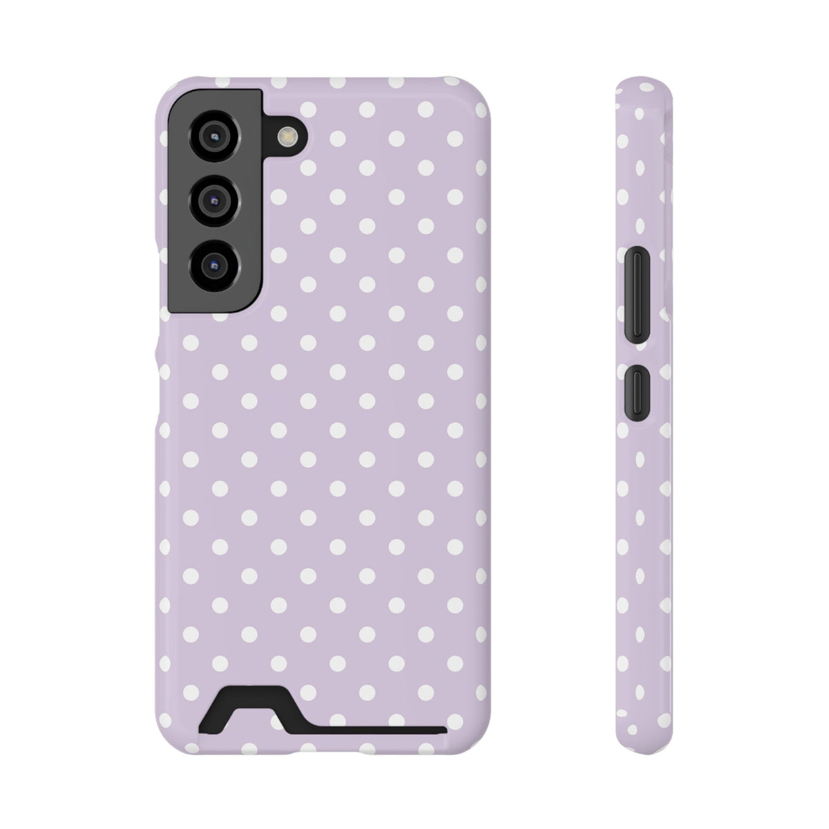 Lavender Polka Dot phone case with card holder for Samsung Galaxy S22, glossy finish