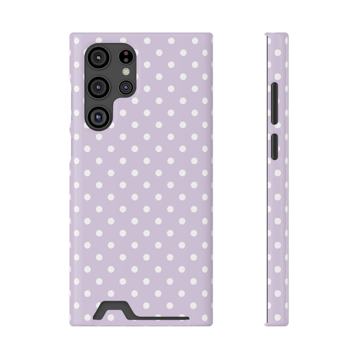 Lavender Polka Dot phone case with card holder for Samsung Galaxy S22 Ultra, glossy finish