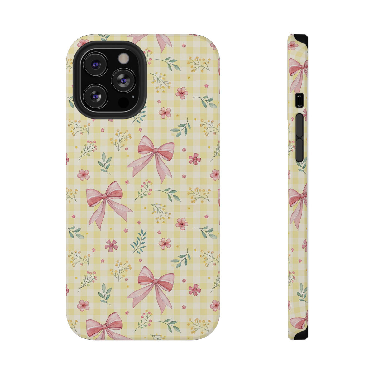 Lemon Bow Gingham protective phone case for iPhone 12 Pro Max, glossy finish