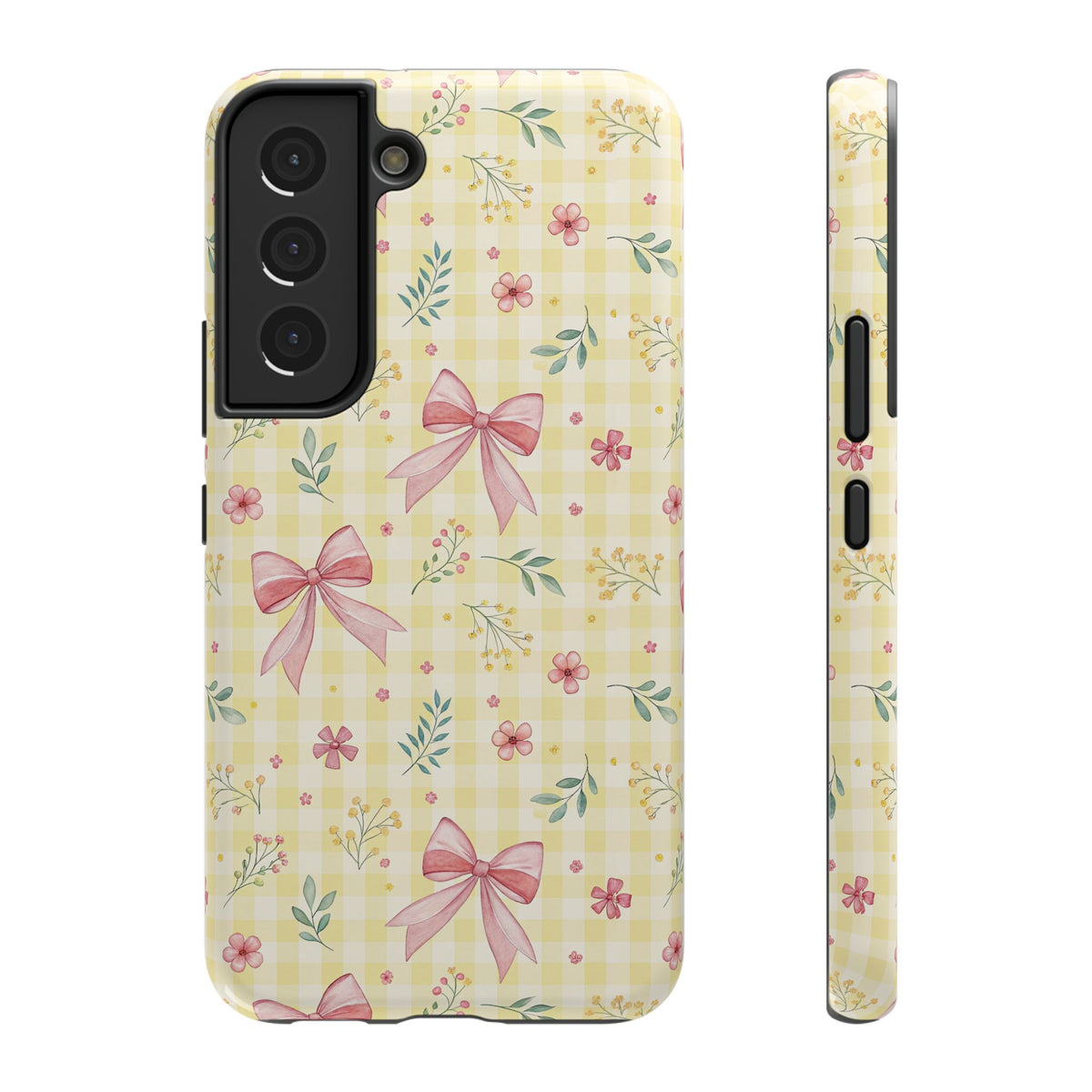 Lemon Bow Gingham protective phone case for Samsung Galaxy S22, glossy finish