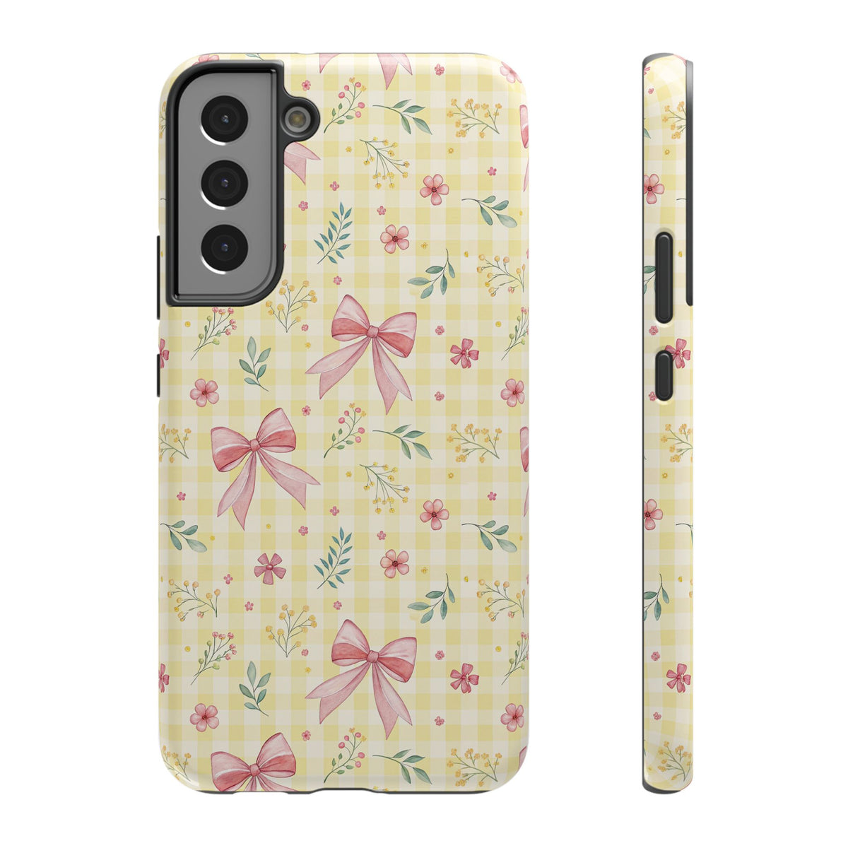 Lemon Bow Gingham protective phone case for Samsung Galaxy S22 Plus, glossy finish