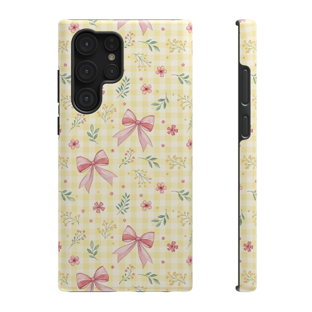 Lemon Bow Gingham protective phone case for Samsung Galaxy S22 Ultra, glossy finish
