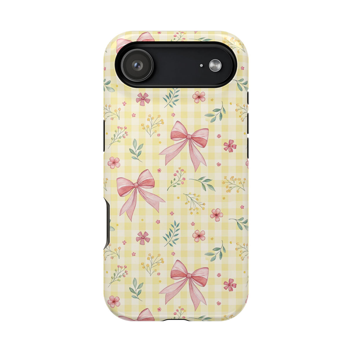 Lemon Bow Gingham protective phone case for iPhone 17 Air, glossy finish