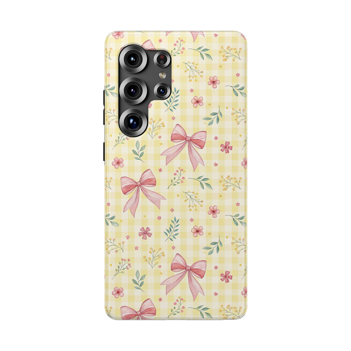 Lemon Bow Gingham protective phone case for Samsung Galaxy S25 Ultra, glossy finish