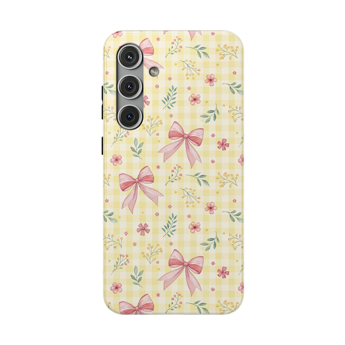Lemon Bow Gingham protective phone case for Samsung Galaxy S24 Plus, glossy finish