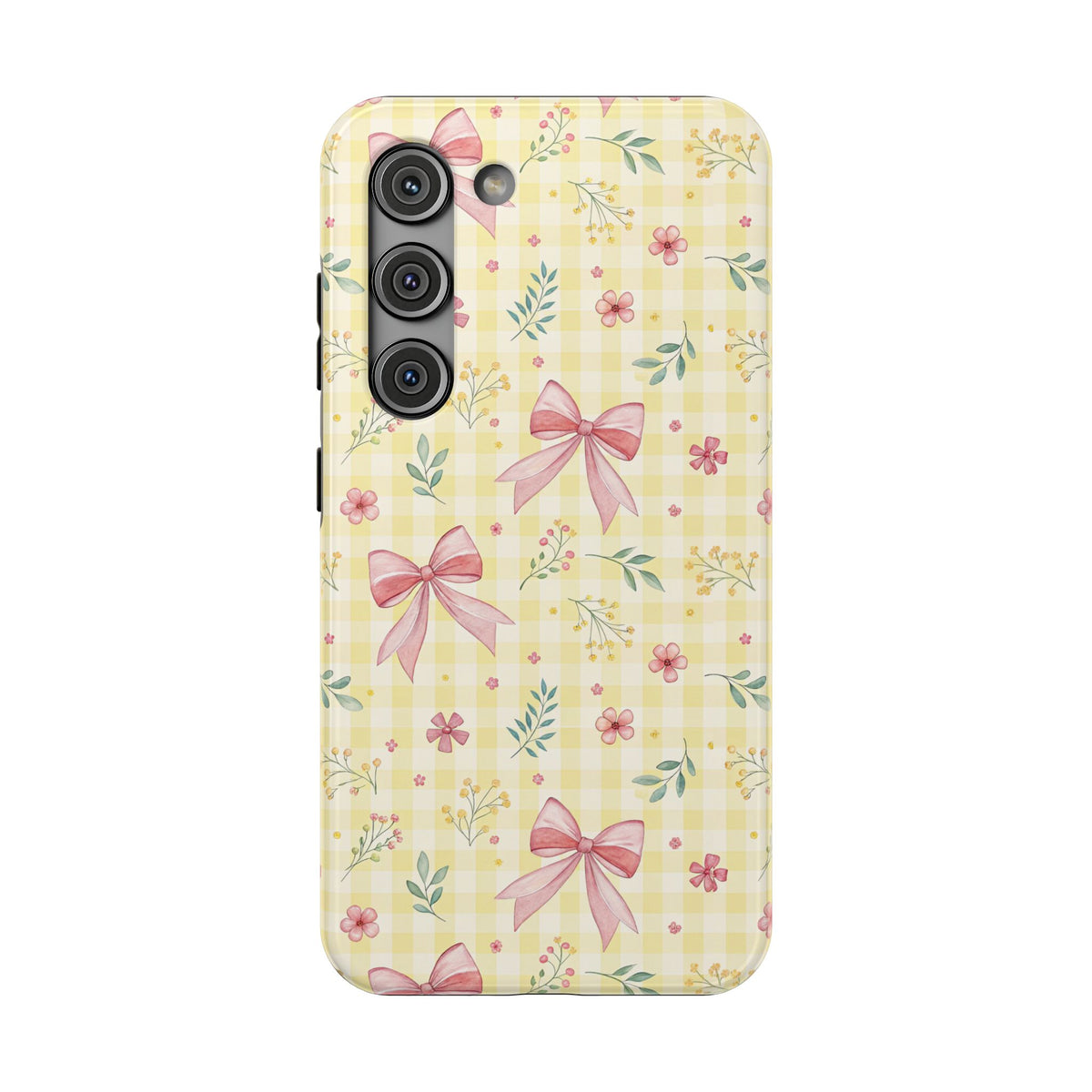 Lemon Bow Gingham protective phone case for Samsung Galaxy S23, glossy finish