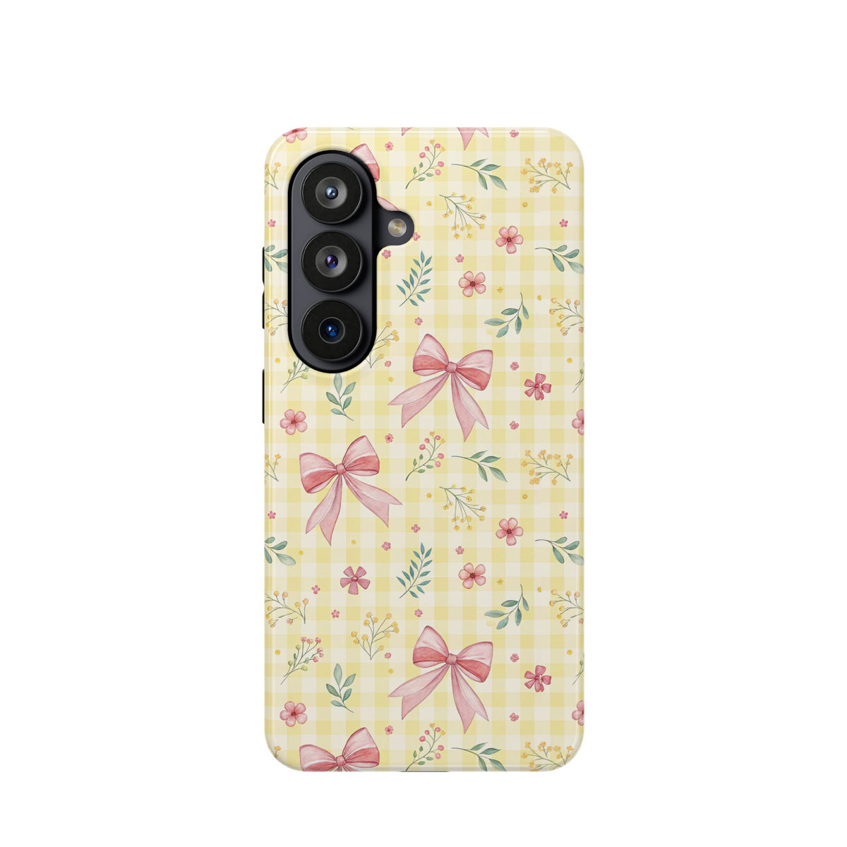 Lemon Bow Gingham protective phone case for Samsung Galaxy S26, glossy finish