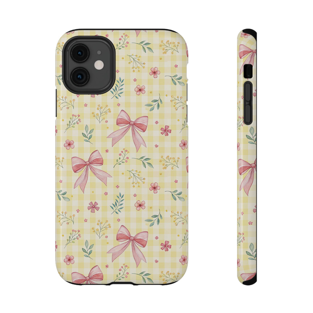 Lemon Bow Gingham protective phone case for iPhone 11, glossy finish