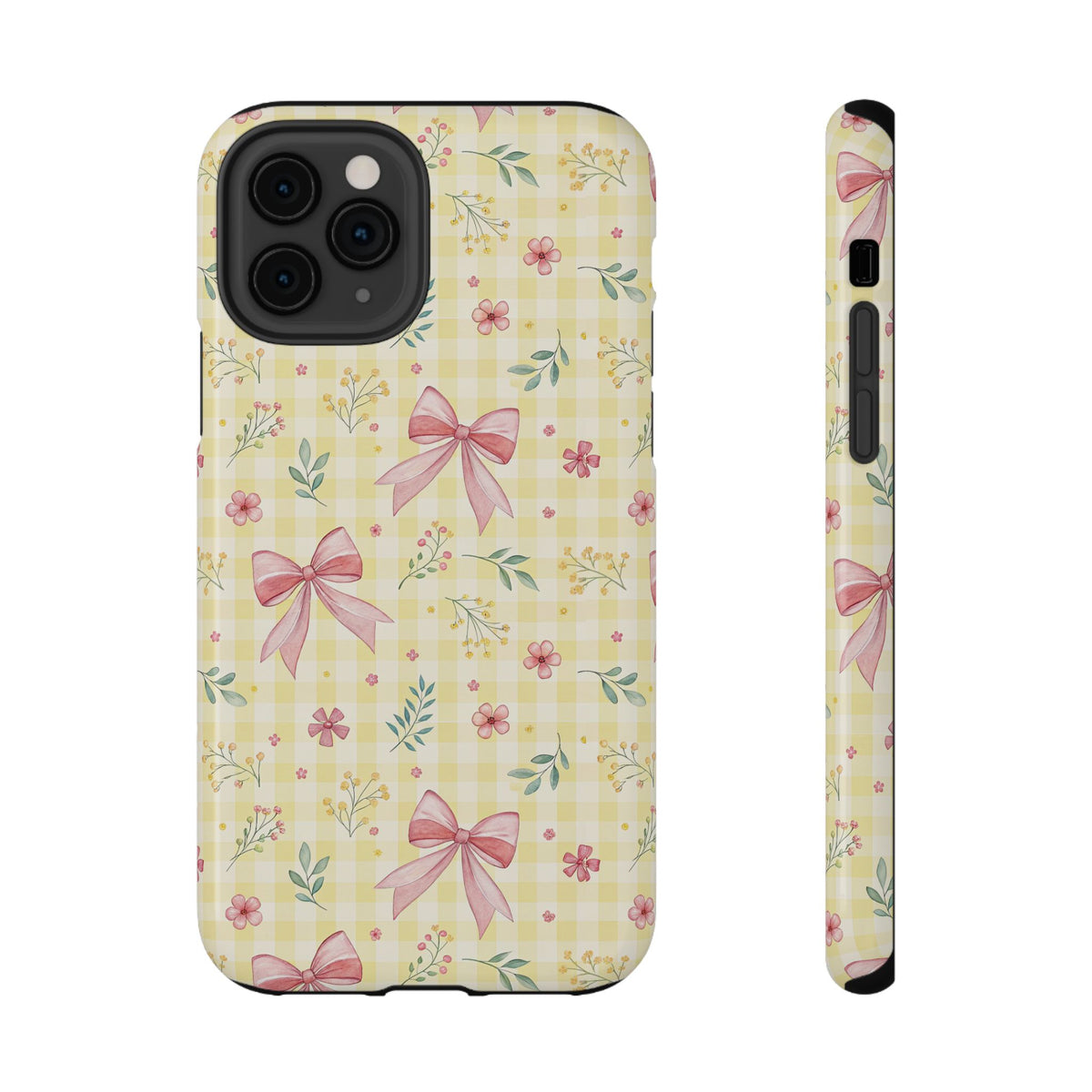 Lemon Bow Gingham protective phone case for iPhone 11 Pro, glossy finish